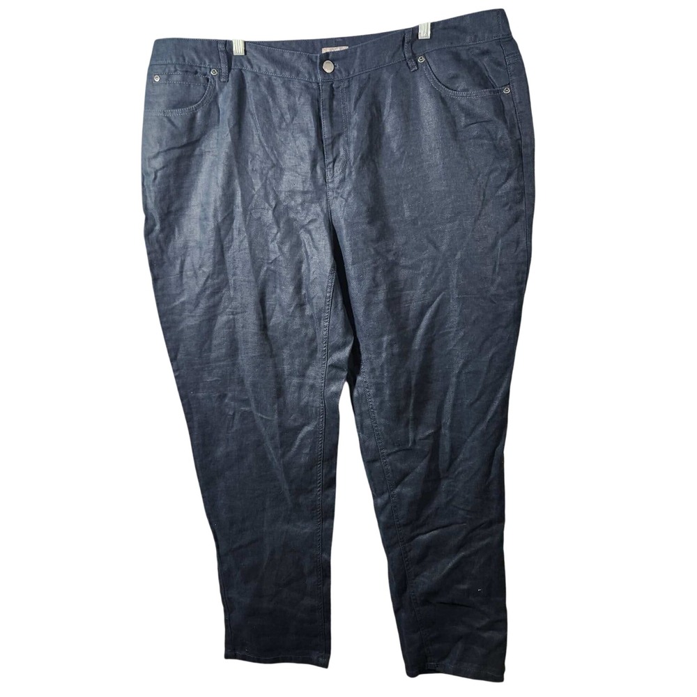 J. Jill 100% Linen Pants Deep Blue Straight Leg Trousers Pockets Womens 18W